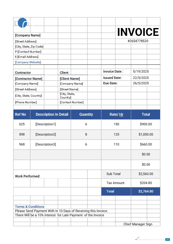 Download Independent Contractor Invoice Template Photoshop template
